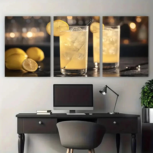 3pcs French 75 Cocktail Retro Bar Classic Liquor Wall Art Set Canvas Framed 40x60cm - High Quality Print 100% Australian Made Wall Canvas Ready to Hang