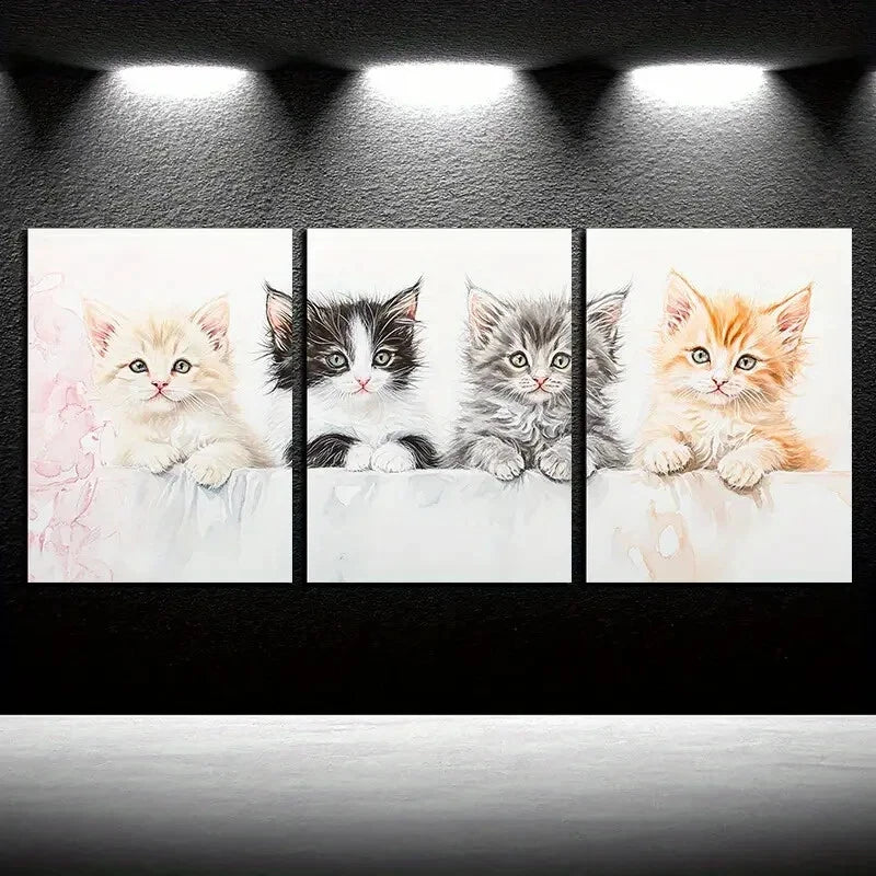3pcs Cat is sitting on the Sofa Soft Illustration Metal Print Ready to Hang Art