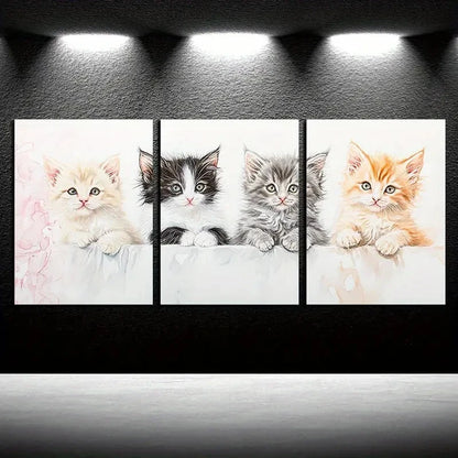 3pcs Cat is sitting on the Sofa Soft Illustration Metal Print Ready to Hang Art