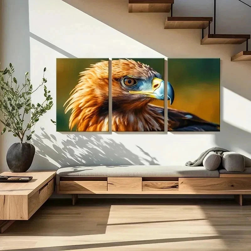 3pcs Vibrant Orange Eagle with Brown Eyes Wall Art Set Canvas Framed 40x60cm - High Quality Print 100% Australian Made Wall Canvas Ready to Hang