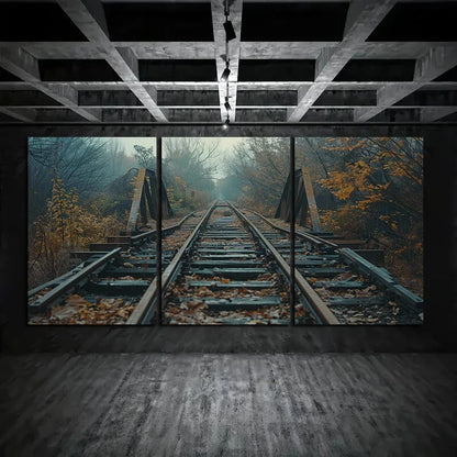 3pcs Old and Abandoned Railway Tracks Metal Print Ready to Hang Art