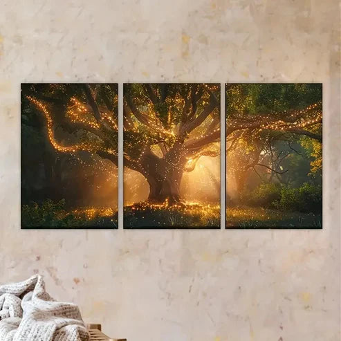 3pcs tree with lights in the middle Wall Art Set Canvas Unframed - High Quality Print 100% Australian Made Wall Canvas
