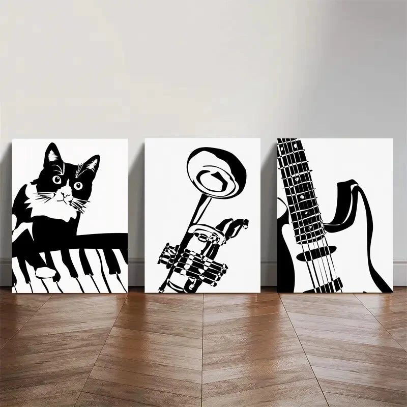 3pcs Musical Instruments Keyboard Terra Cotta Metal Print Ready to Hang Art