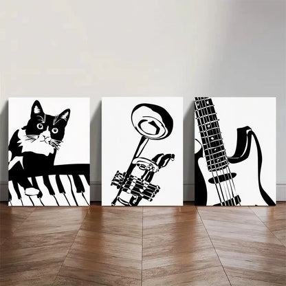 3pcs Musical Instruments Keyboard Terra Cotta Metal Print Ready to Hang Art