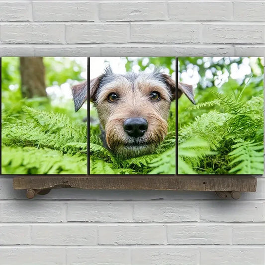 3pcs Dogs in The Forest Green Nature Metal Print Ready to Hang Art