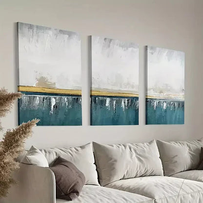 3pcs White Gold & Blue Abstract Design Canvas Framed 60X90cm - High Quality Print 100% Australian Made Wall Canvas Ready to Hang