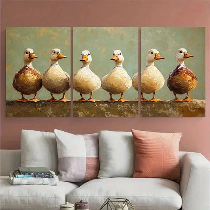 3pcs Modern Farmhouse Beige Brown White Ducks Metal Print Ready to Hang Art