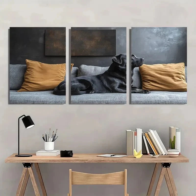 3pcs Modern Dog & Cat Silhouette Wall Art Set Canvas Framed 50x70cm - High Quality Print 100% Australian Made Wall Canvas Ready to Hang
