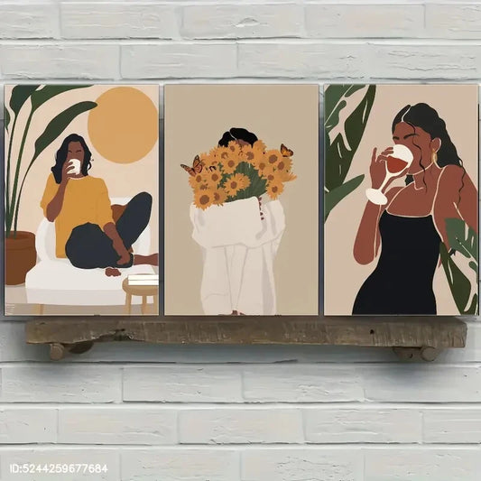 3pcs Black Female Art Poster Urban Art Metal Print Ready to Hang Art