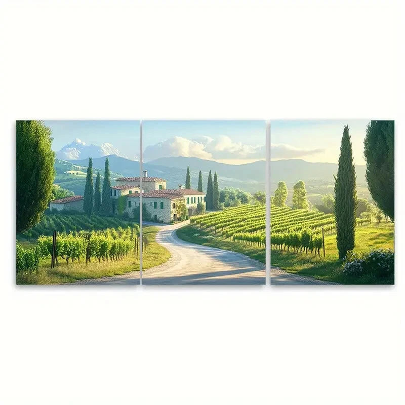 3pcs Romantic Pastoral Scene of Tuscan in Spring Metal Print Ready to Hang Art