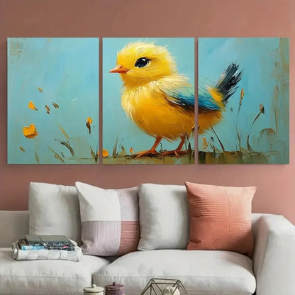 3pcs Yellow Chick Farm Animals Birds Metal Print Ready to Hang Art