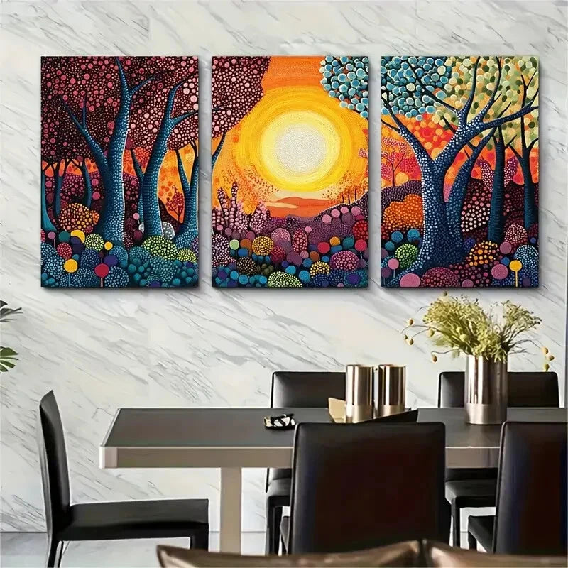 3pcs Yayoi Kusama Dot Forest Sunset Landscape Metal Print Ready to Hang Art