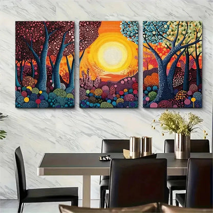 3pcs Yayoi Kusama Dot Forest Sunset Landscape Metal Print Ready to Hang Art