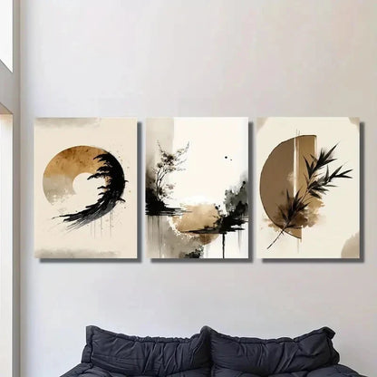 3pcs Abstract, Natural Beige, Minimalist Metal Print Ready to Hang Art