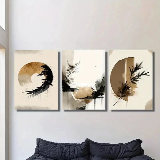 3pcs Abstract, Natural Beige, Minimalist Metal Print Ready to Hang Art