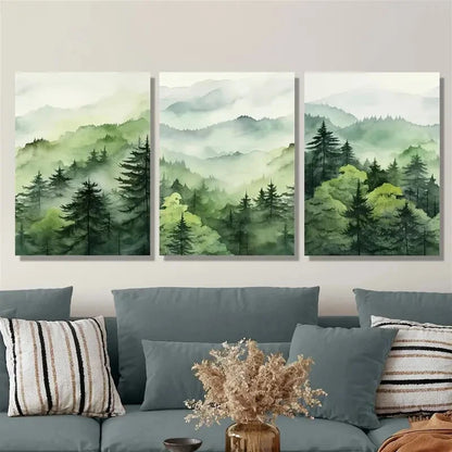 3pcs Green forest natural landscape watercolor Metal Print Ready to Hang Art