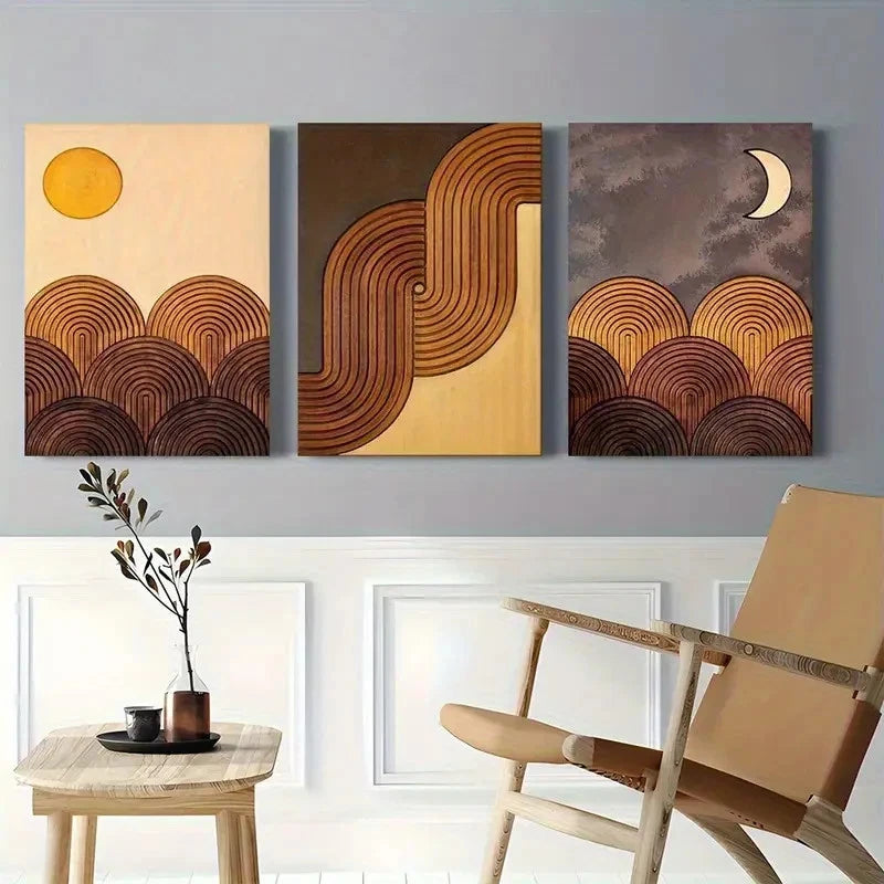 3pcs Abstract Earth Tones with Modern Design Metal Print Ready to Hang Art