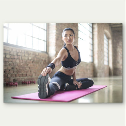 Woman Stretching on a Yoga Mat 5mm Plastic 5mm Plastic Poster Ready to Hang 90x60cm