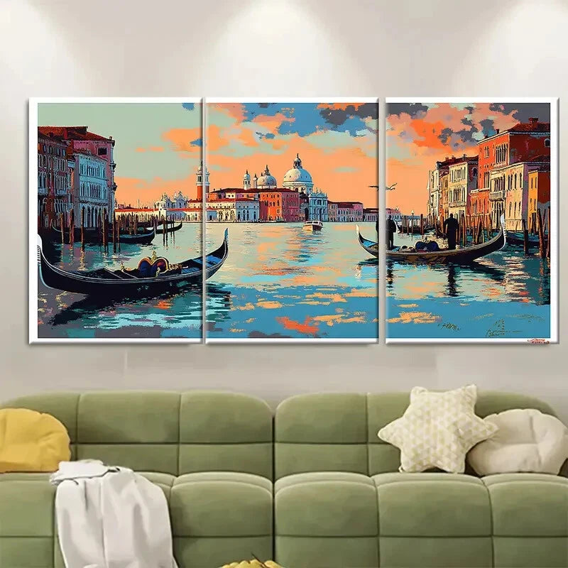 3pcs Romantic Italian Gondolas &Historic Buildings Metal Print Ready to Hang Art