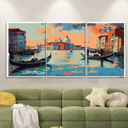 3pcs Romantic Italian Gondolas &Historic Buildings Metal Print Ready to Hang Art