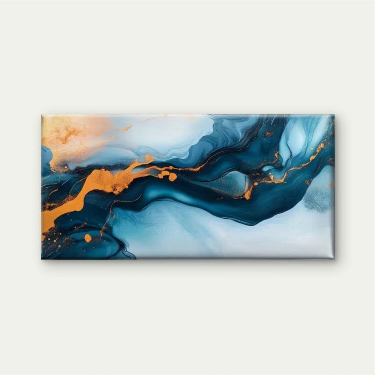 Blue, Orange & White Swirl Wall Art Canvas Office Home Room Framed 120x60cm