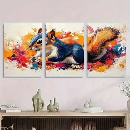 3pcs Colorful Vibrant Squirrel Animal Metal Print Ready to Hang Art