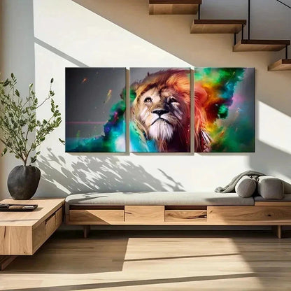 3pcs Vibrant Abstract Colorful Lion Painting Wall Art Set Canvas Framed 40x60cm - High Quality Print 100% Australian Made Wall Canvas Ready to Hang