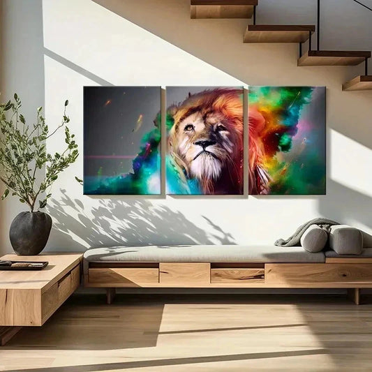3pcs Vibrant Abstract Colorful Lion Painting Wall Art Set Canvas Framed 40x60cm - High Quality Print 100% Australian Made Wall Canvas Ready to Hang