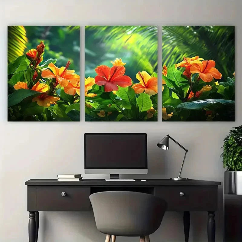 3pcs Tropical Floral Martinique Travel Design Wall Art Set Canvas Framed 40x60cm - High Quality Print 100% Australian Made Wall Canvas Ready to Hang