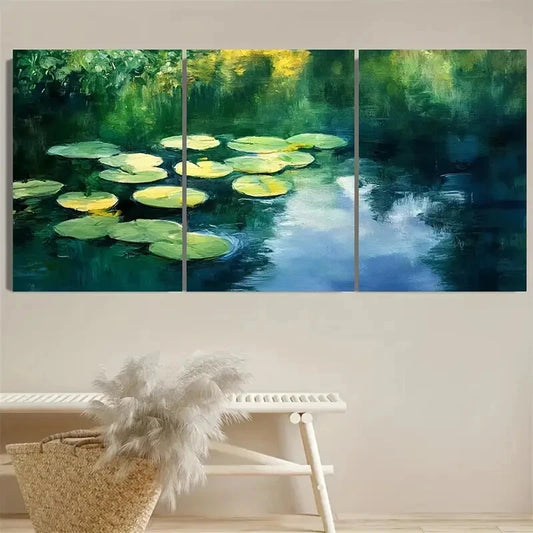 3pcs Serenity at the Pond Serene Pond and Lily Pad Metal Print Ready to Hang Art