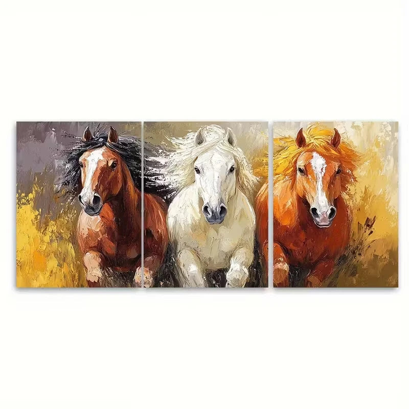 3pcs Horse Oil Painting Farm Animals Metal Print Ready to Hang Art
