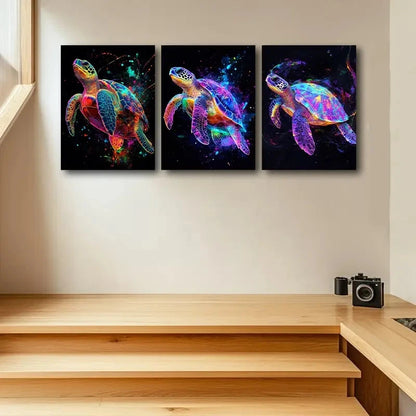 3pcs Colorful Turtle Art Deco Style Metal Print Ready to Hang Art