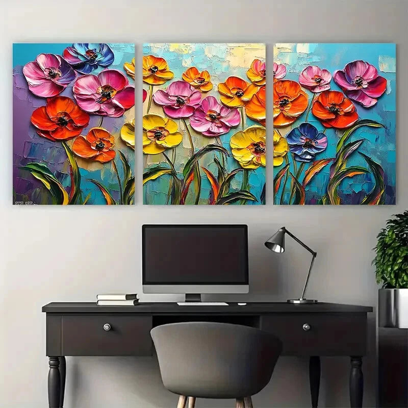 3pcs Colorful Floral Garden Impressionist Design Metal Print Ready to Hang Art