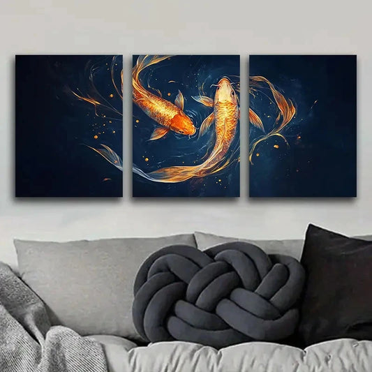 3pcs Golden Scales & Long Tail Design Metal Print Ready to Hang Art