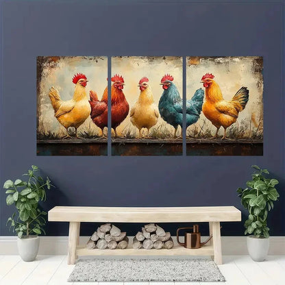 3pcs Chicken Watercolor Art Prints - Farmhouse Metal Print Ready to Hang Art