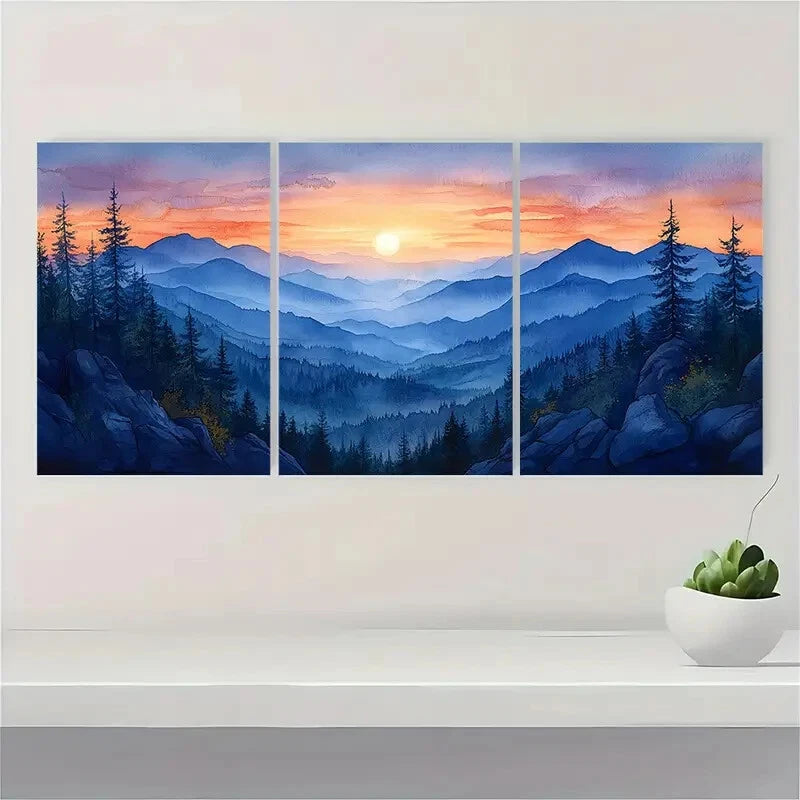 3pcs Blue Ridge Mountains Watercolor Art Print Metal Print Ready to Hang Art