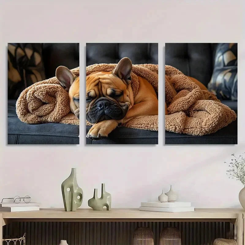 3pcs Vintage Funny Bull Dog Lover Blankets Metal Print Ready to Hang Art