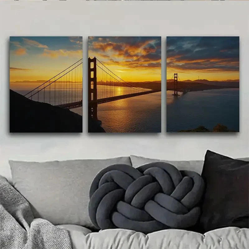 3pcs Stunning Golden Gate Bridge Sunset Metal Print Ready to Hang Art