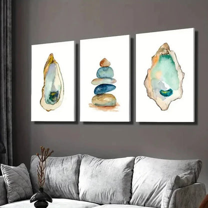 3pcs Balancing Zen Stones Ocean Oyster Wall Art Set Canvas Unframed - High Quality Print 100% Australian Made Wall Canvas