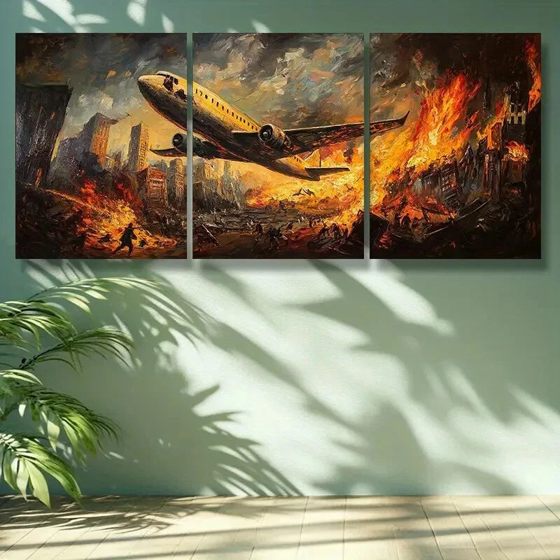 3pcs Dramatic Battle Scene with Airplanes Metal Print Ready to Hang Art