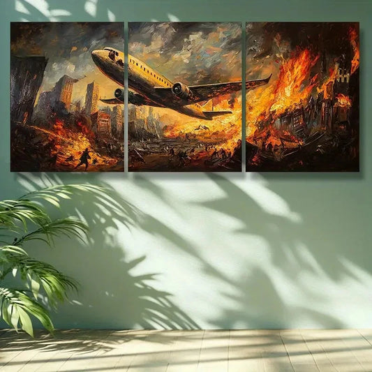 3pcs Dramatic Battle Scene with Airplanes Metal Print Ready to Hang Art