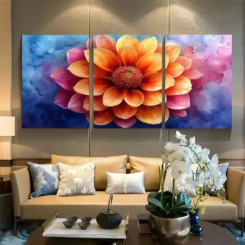 3pcs Vibrant Floral Colorful Watercolor Flower Metal Print Ready to Hang Art