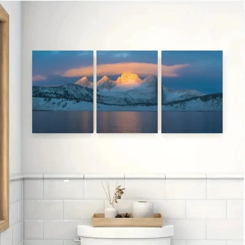 3pcs Landscape Painting with Snow-Capped Peaks Metal Print Ready to Hang Art