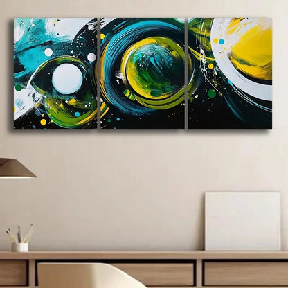 3pcs Festival Green Bubble Abstract Painting Metal Print Ready to Hang Art
