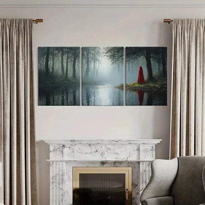 3pcs Red Cloak Figure Mysterious Atmosphere Metal Print Ready to Hang Art