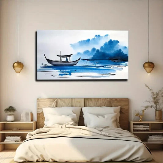 Poetic Boat Watercolor Wall Art Canvas Office Home Room Framed 120x60cm