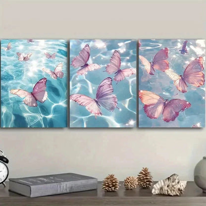 3pcs Featuring Multiple Pink Butterflies Wall Art Set Canvas Framed 40x60cm - High Quality Print 100% Australian Made Wall Canvas Ready to Hang
