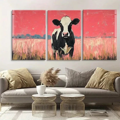 3pcs Abstract Black and White Cow Perfect Wall Art Canvas Unframed - High Quality Print 100% Australian Made Wall Canvas