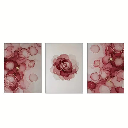 3pcs Red and White Abstract Floral Art  Wall Art Set Canvas Framed 50x70cm - High Quality Print 100% Australian Made Wall Canvas Ready to Hang