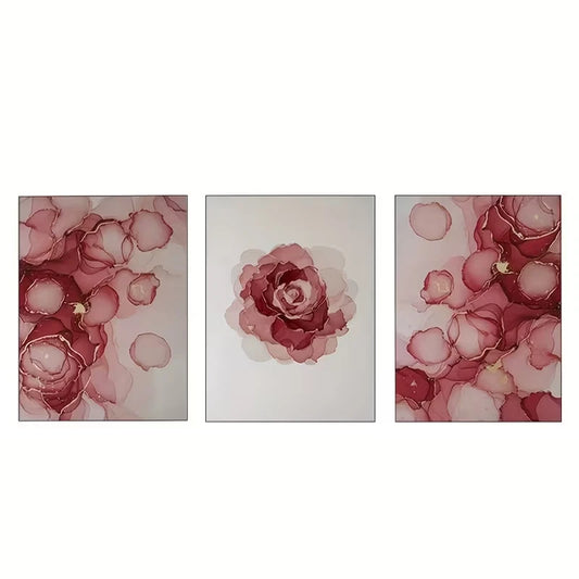 3pcs Red and White Abstract Floral Art  Wall Art Set Canvas Framed 50x70cm - High Quality Print 100% Australian Made Wall Canvas Ready to Hang